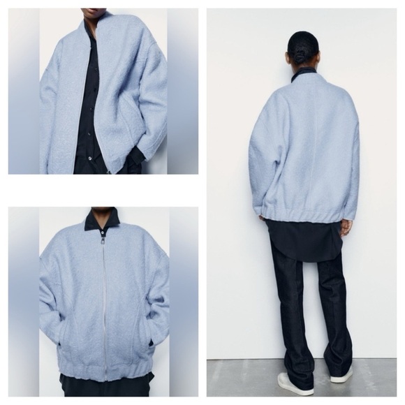 Zara Oversize Zip Bomber Jacket Sky Blue size XS-S - Picture 1 of 11